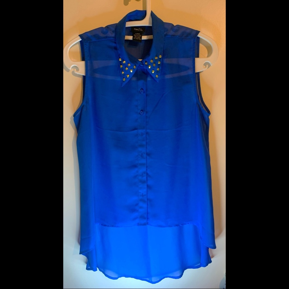 Blue Tank with studs on the collar. Size Large